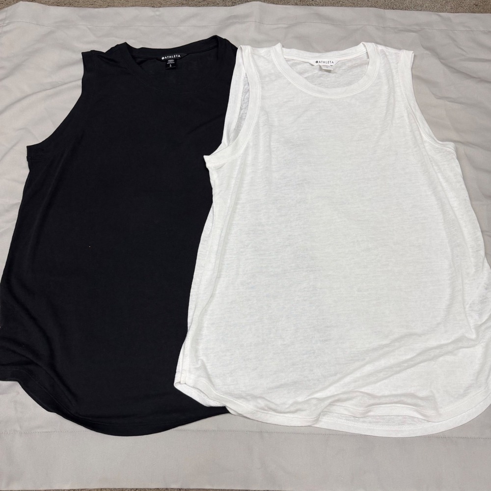 Athleta Breezy Tank Top Bundle Black White Muscle Tank Slub Knit Large 2 Pack